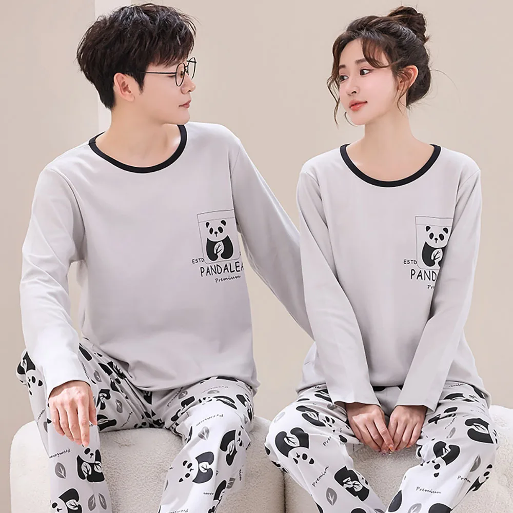 M-4XL Big Size Couple Sleepwear 100% Cotton Breathable Men Pajama Cartoon Women\'s Pajamas Set Spring Autumn 2024 Pijama Hombre