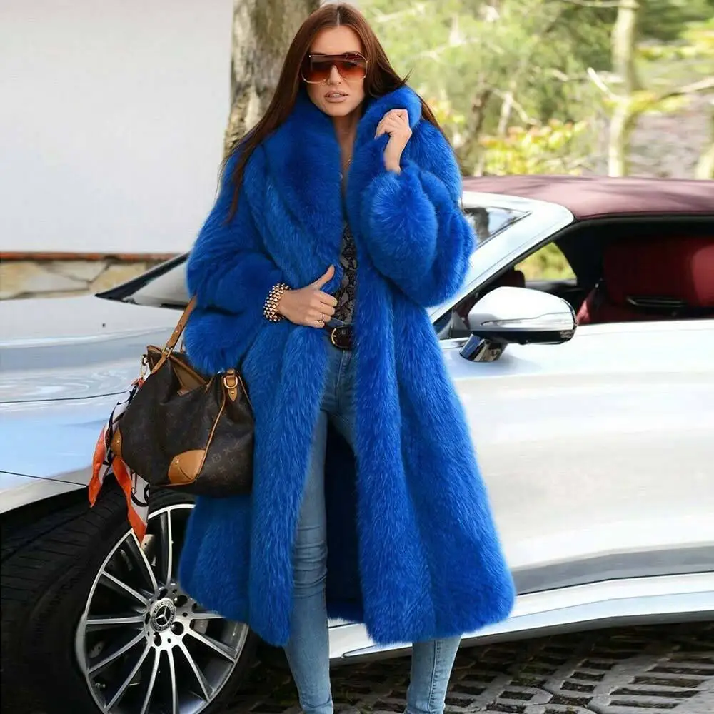 Luxury Women's Genuine Fox Fur Coats Winter Real Fur Full Pelt Long Outerwear Female Fashion Warm Natural Fur Thick Overcoat