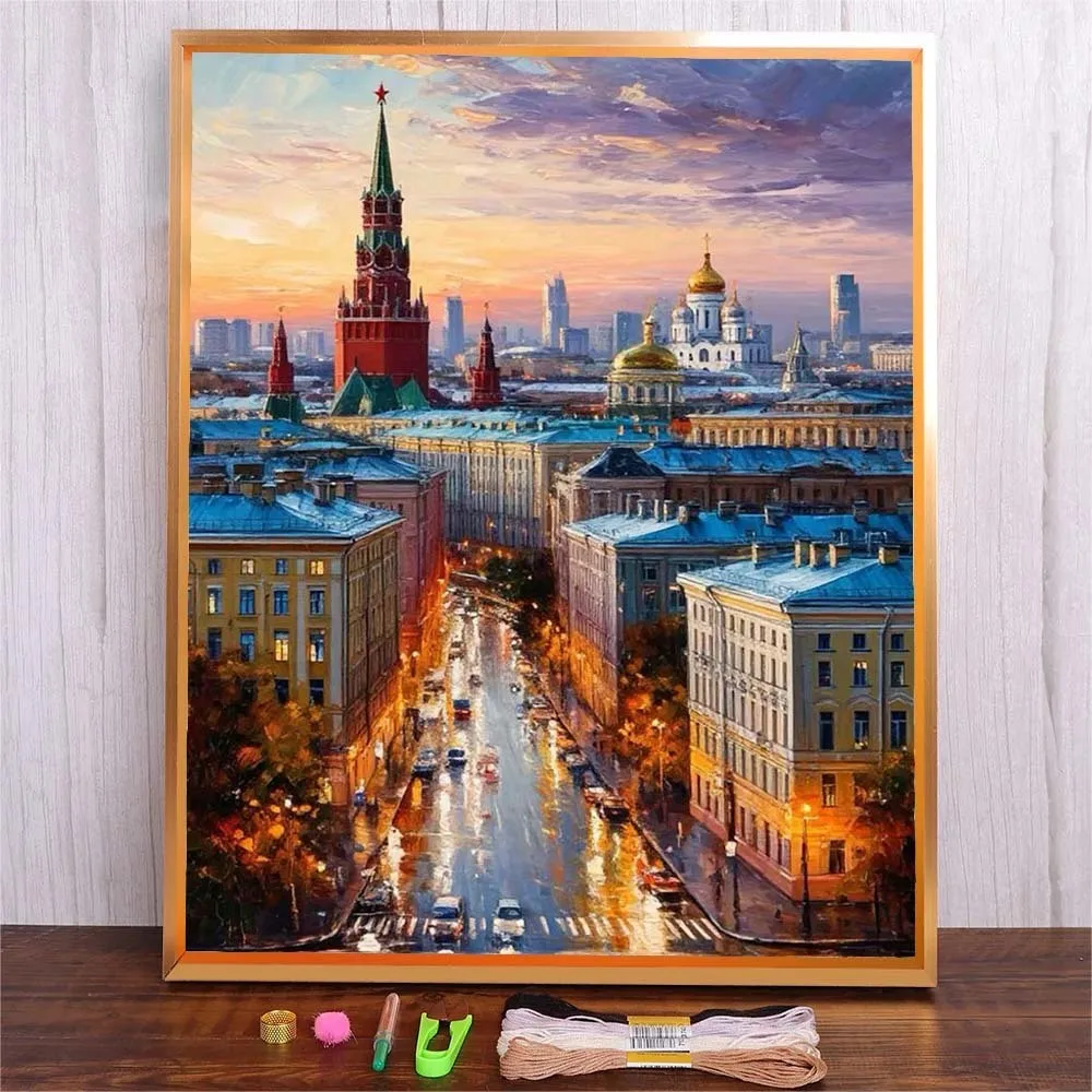 

DIY City View Pattern Embroidery Kit Cotton Thread Cross Stitch Handicraft Gift Home Decoration Landscape Printed Needlework