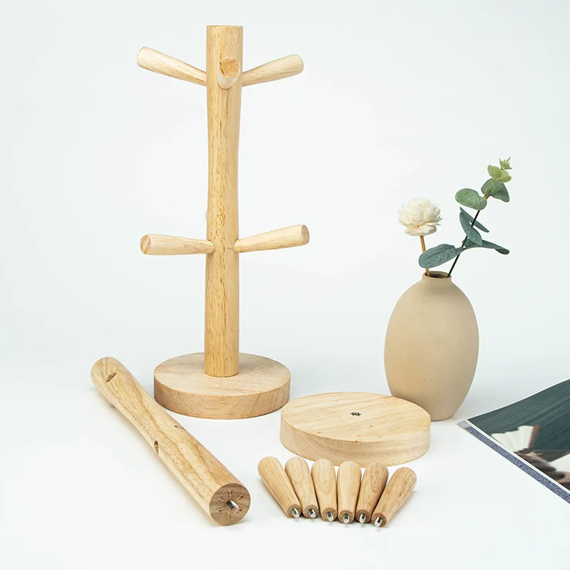 Kitchen Wooden Drain Rack,Solid Wood Cup Holder, Tree Shape Rack, Desktop Key Storage Rack, Household Ornament
