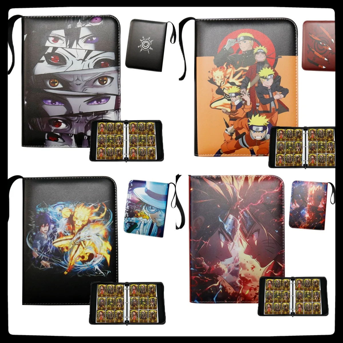 Naruto Anime Trading Card Binder, 4-Pocket PU Card Holder, Uzumaki Naruto Loose Leaf Game Card Collection Album
