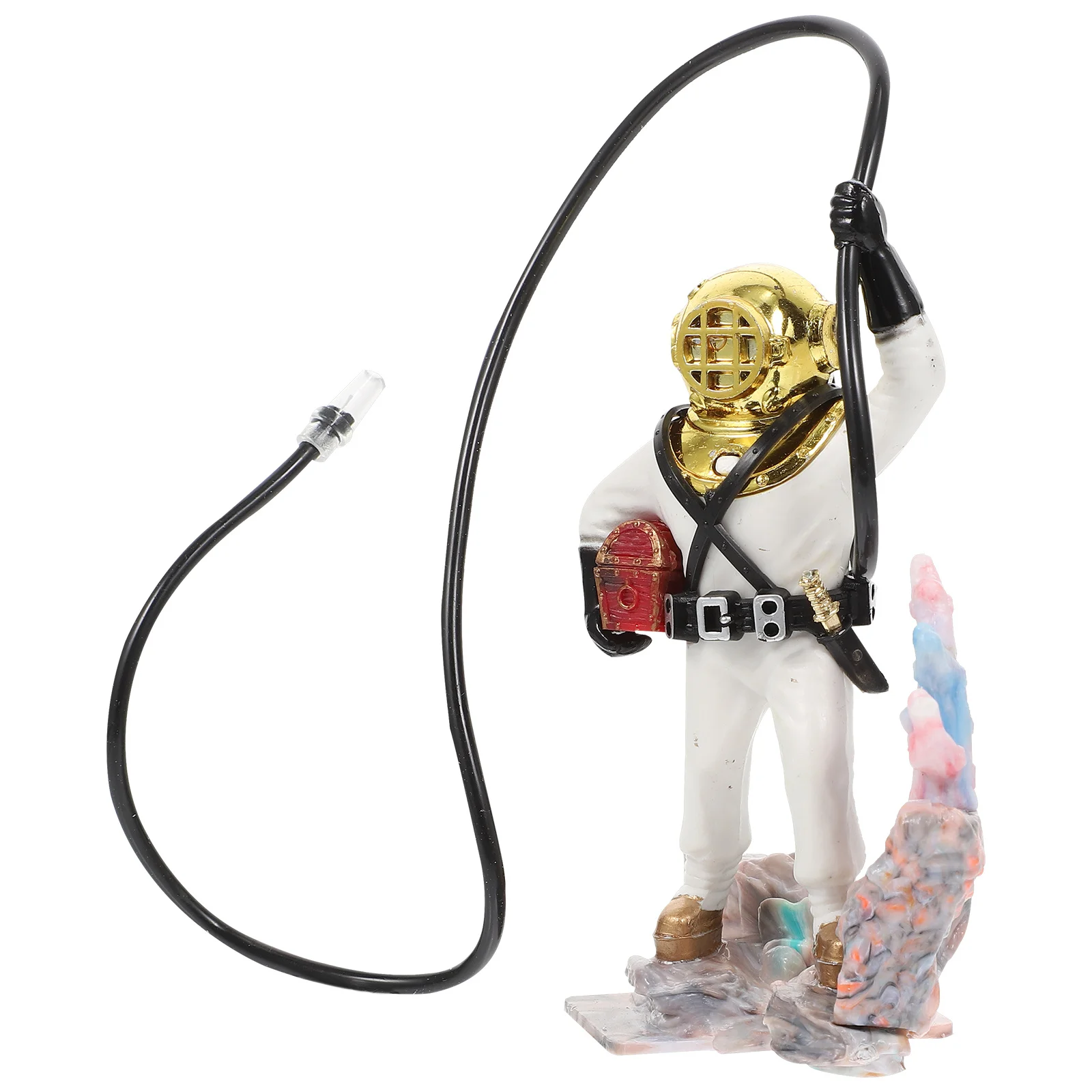 

Diver Decoration With Hose Aerating For Aquarium Fish Tank Ornament Treasure Chest Diver Modeling Landscape Adornment