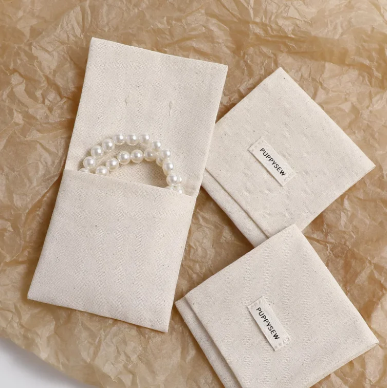 50 Unbleached Cotton Jewelry Pouches, Customizable Logo