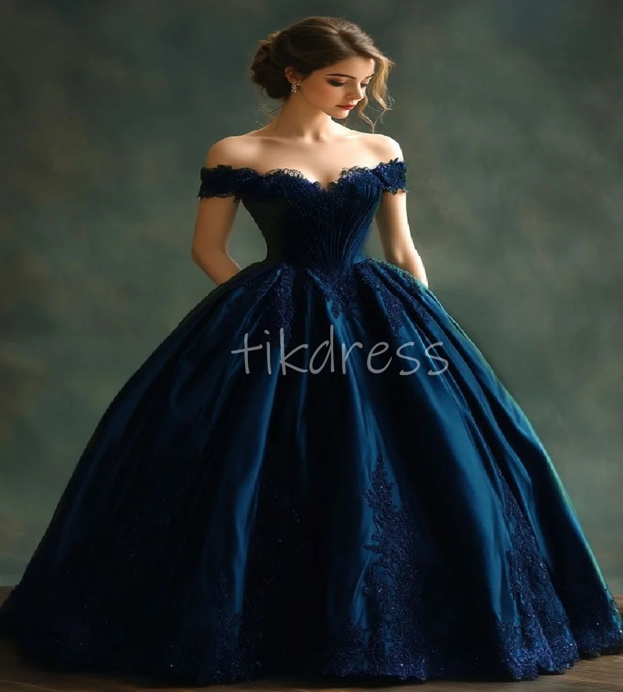 

Vintage Navy Prom Dress 2025 Off Shoulders Lace A Line Evening Dress Costume Nostalgic 19th Century Formal Dress PartyCustomized