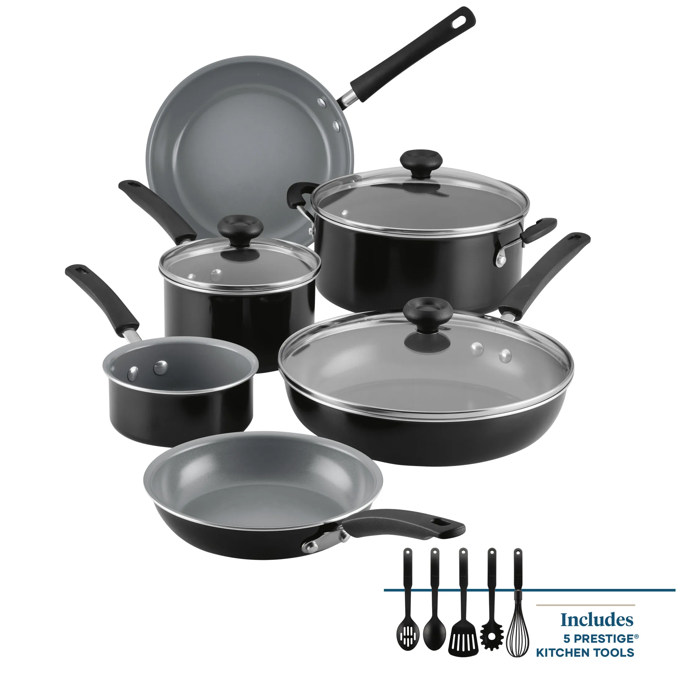 

Easy Clean Pro 14 Piece Ceramic Nonstick Cookware Set with Utensils Dishwasher Safe Black