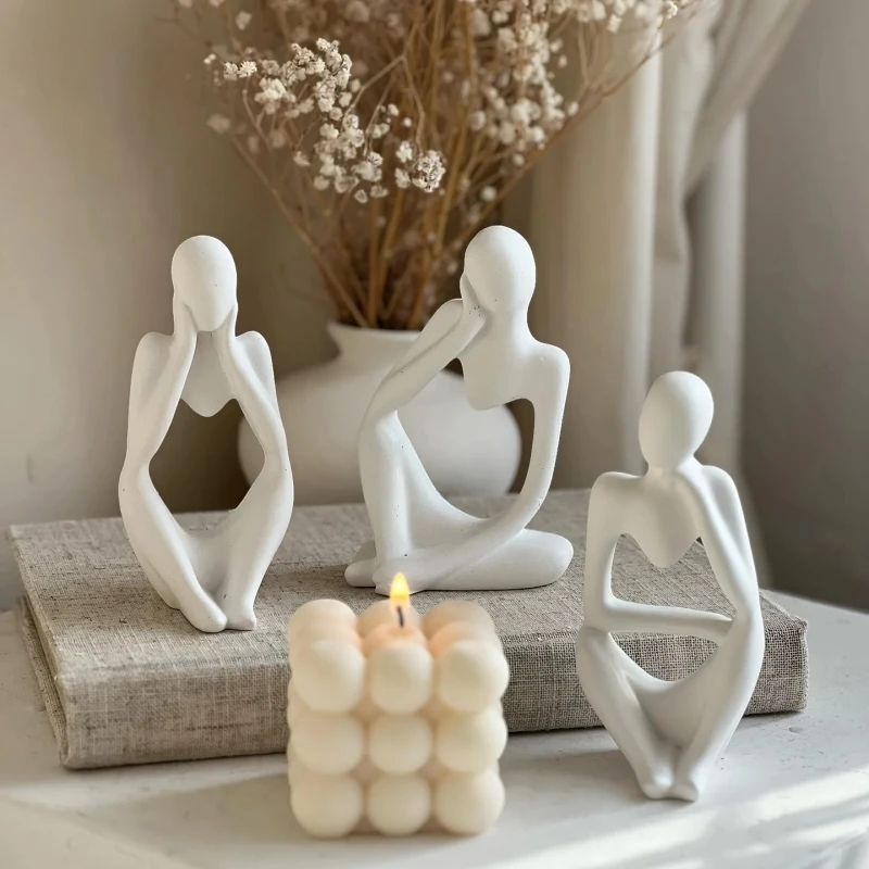 Paquete de 1/3 de vela perfumada para pensamiento, molde de silicona, adorno de yeso, molde de arte corporal, pensador creativo, suministros para manualidades para el hogar y el jardín