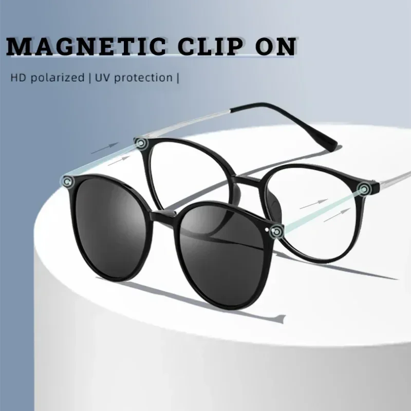 CLLOIO Magnetic Clip On Glasses Women Driving Polarized Round Pink Optical Myopia Eyewear Men Custom Prescription Glasses 2240