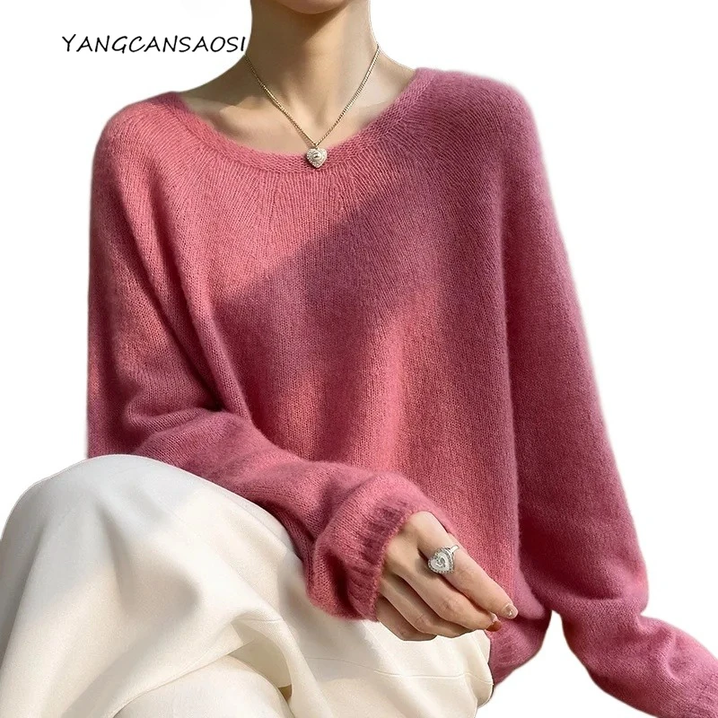 

2025 Women's Fashion Autumn/Winter New 25% Natural Mulberry Silk 75% Cashmere Blended Lazy Style Round Neck Long Sleeved Sweater