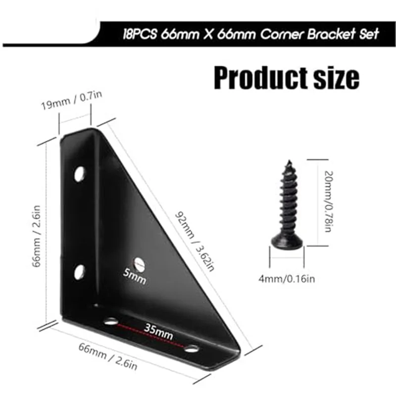 F-T-Winkelhalterung, Metall-Winkelhalterung, Ecktischverbinder für Bett, Tisch, 66 mm x 66 mm, 18 Stück