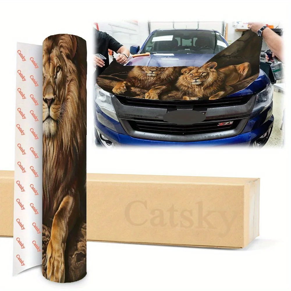 ملصق غطاء محرك السيارة الرائع من Golden Lions، ملصق غطاء السيارة، غلاف غطاء السيارة، هدية، مقاوم للماء ذاتي اللصق، ديكور مضاد للخدش،