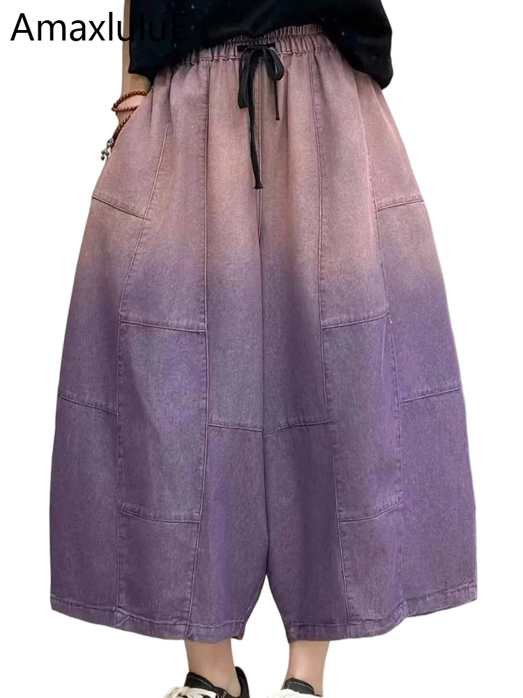 

AmaxluluE Women Summer Fashion Big Size Denim Pants 2025 Females Vintage Classic Loose Harem Trousers Elastic Waist Casual Jeans