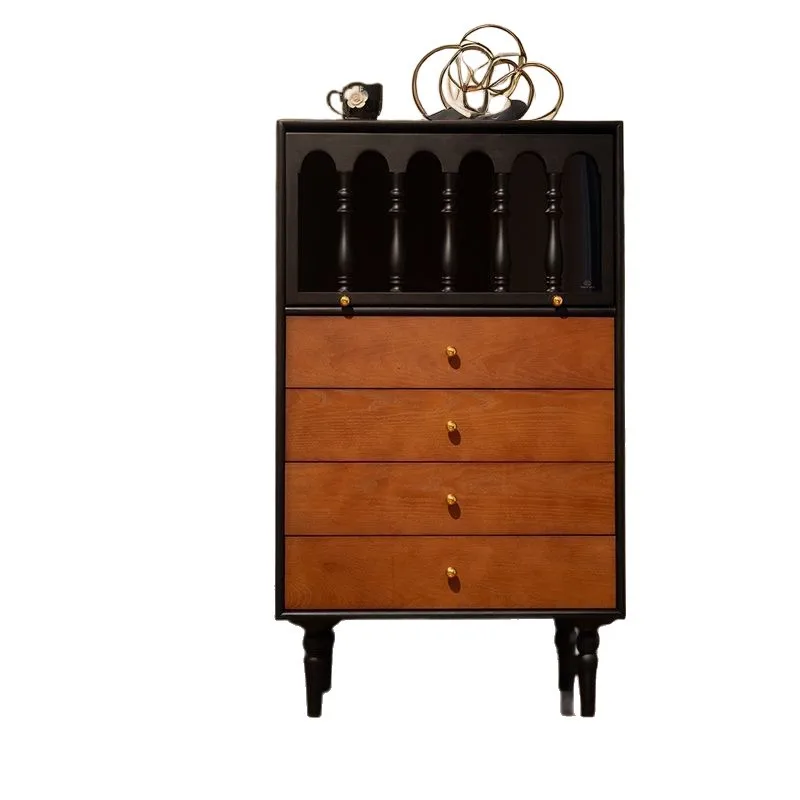 

French retro, ash wood chest, living room wall storage side cabinet