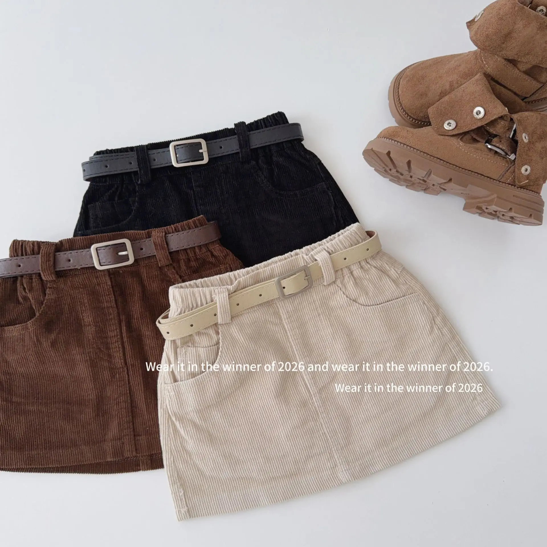 Girls Skirt 2026 Spring and Autumn New Children's Clothing Korean Style Girl Baby Fashion Design Sense Corduroy A Line Skirt