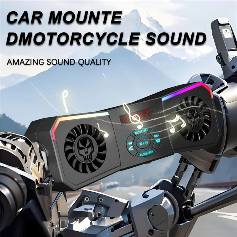 A73E-Motorcycle Handlebar Mount Speaker Wireless Stereo Audio System 12V Auxiliary Input USB FM Radio Function MP3 Player