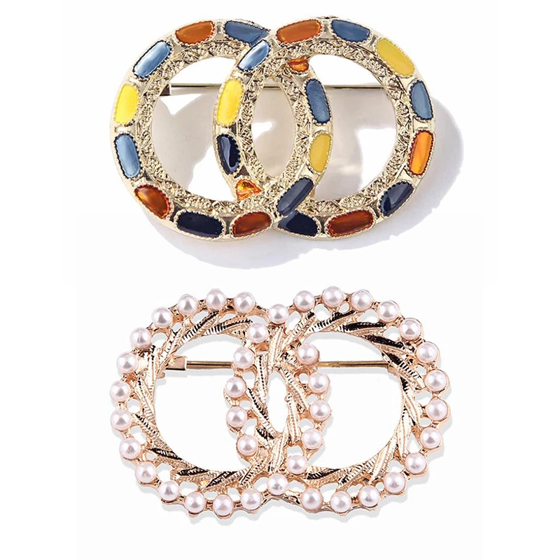 

Новая жемчужная красочная эмалированная брошь с двойным кругом, булавка для пальто, шарфа, роскошные ювелирные изделия