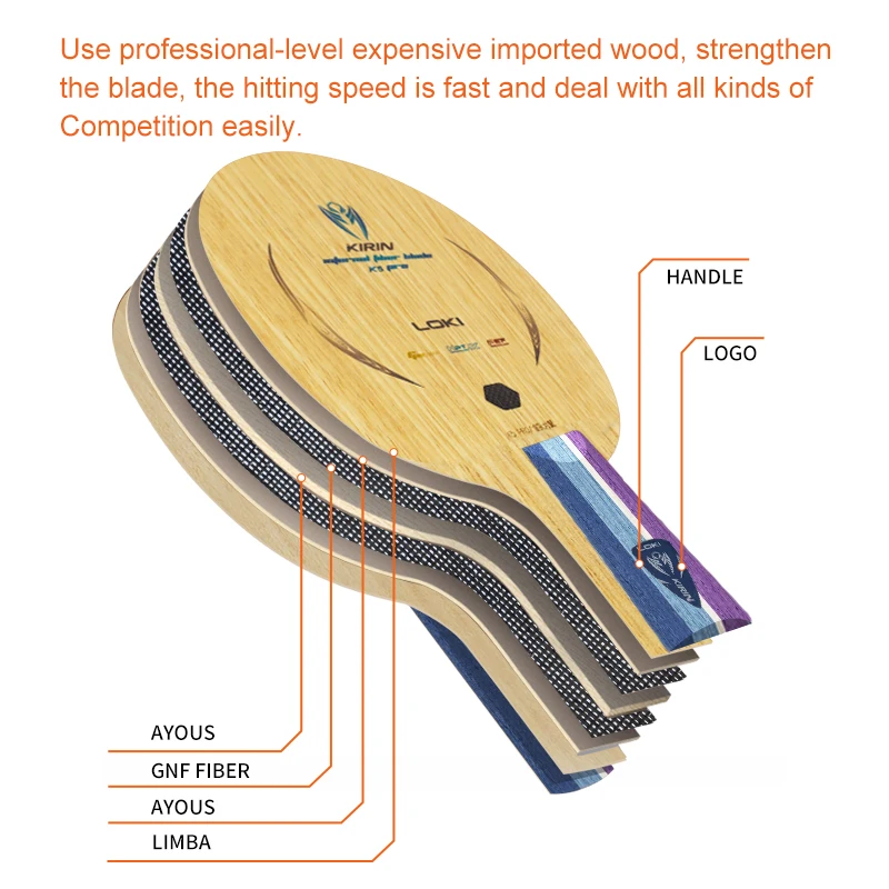 Loki k5 pro lâmina de tênis de mesa de fibra de carbono 7 camadas