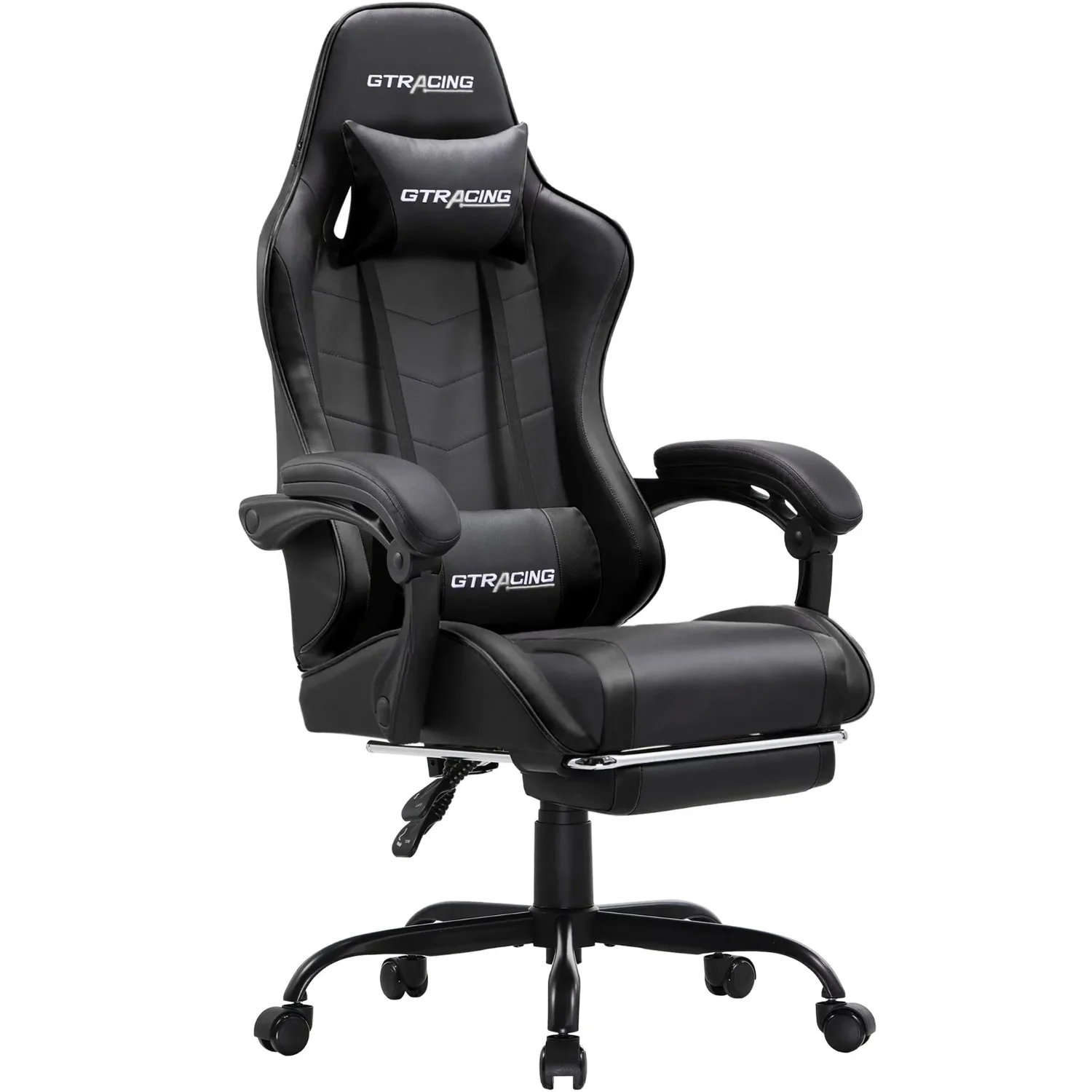 GTRACING GTWD-200 Gaming Chair with Footrest, Height Adjustable Office Swivel Reclining, Black