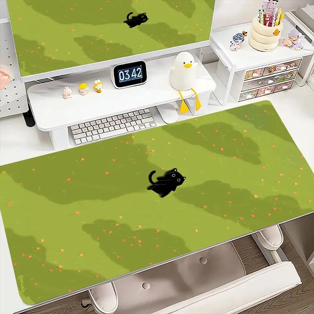 Alas Mouse Kucing Hitam Lucu, Alas Komputer Kucing Imut XXL, Alas Meja Perusahaan, Alas Mouse 600X300 Besar, Bantal Kawaii, Aksesoris Kantor, Karpet