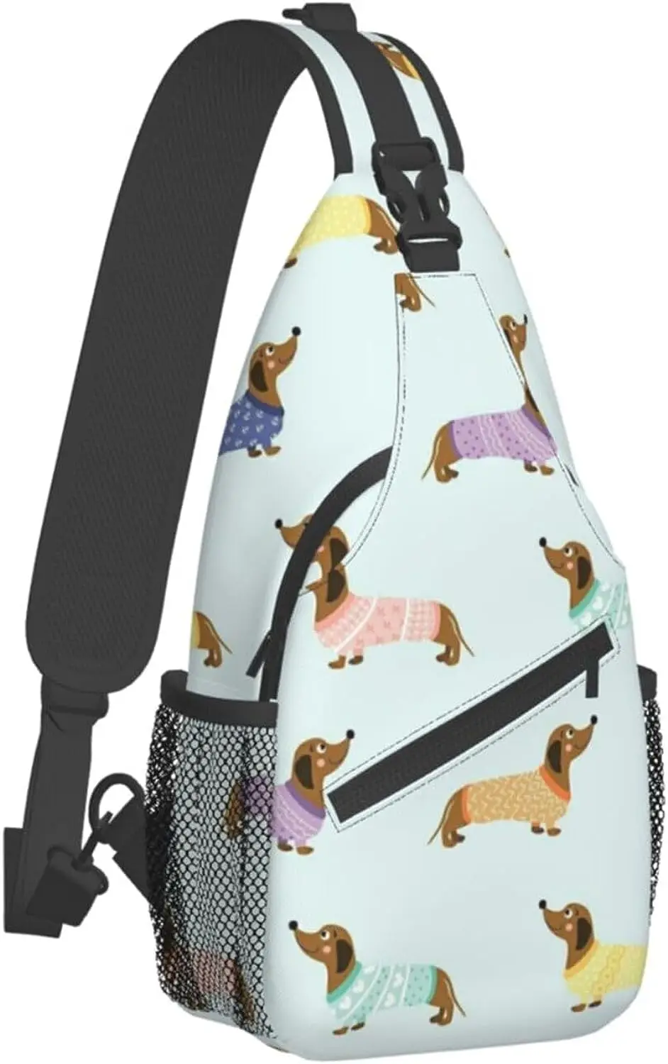 Sling Backpack Travel Hiking Bag Dachshund Dog Vintage Flower Pattern Rope Crossbody Shoulder Bag Polyester Unisex Casual