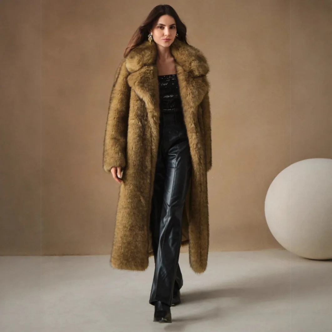 

Hot Selling New Autumn and Winter Fashionable Fluffy Long Women's Coat Imitation Fox Fur Fluffy Parka Jacket