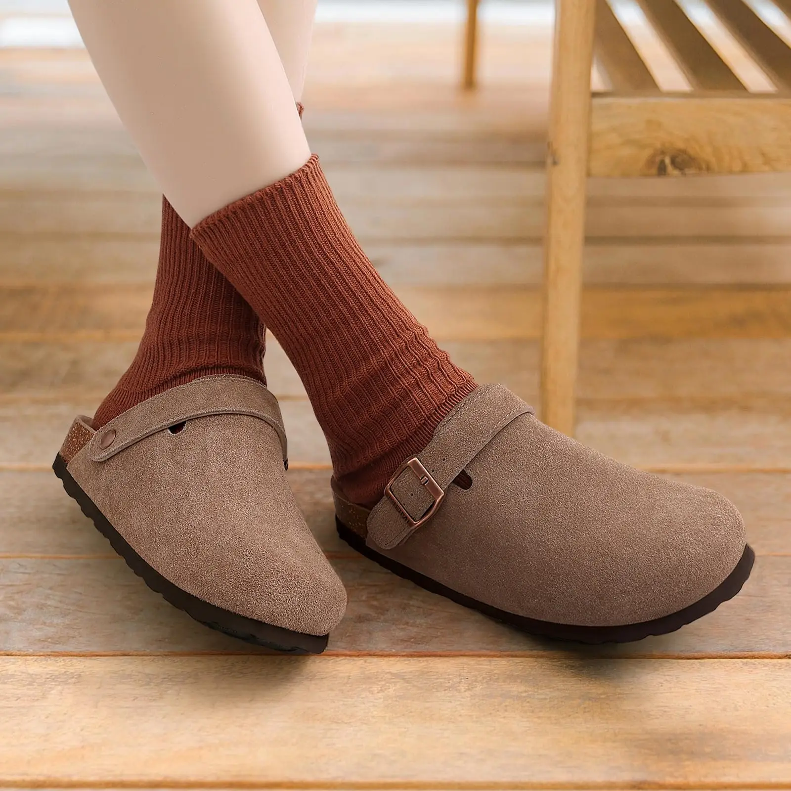 Gacimy Women's Suede Clogs With Arch Support New Adjustable Strap Cork Footbed Mules Lady Slip On Clogs Slippers Men Cork Slides image 3