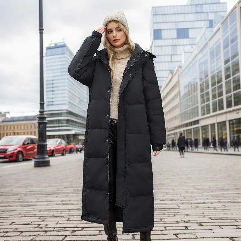 

Minimalist Women's Winter Parka Jacket Stand Collar Raglan Sleeve Single Breasted Coat For Female Long Over-the-knee Lady Jacket