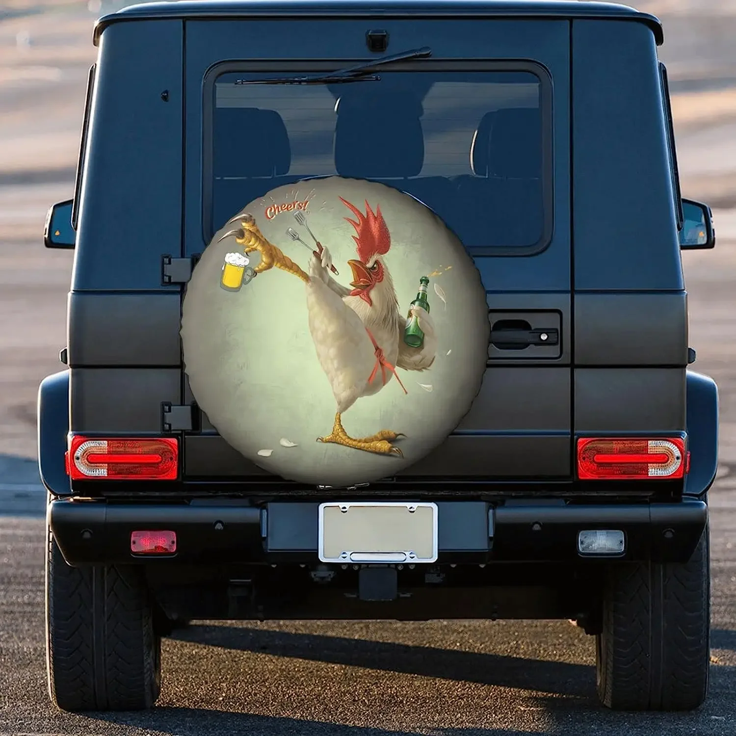 Funny Chicken Spare Tire Cover Polyester  Waterproof Dustproof Universal Wheel Tire Cover for Rv SUV Trailer Truck Camper Travel