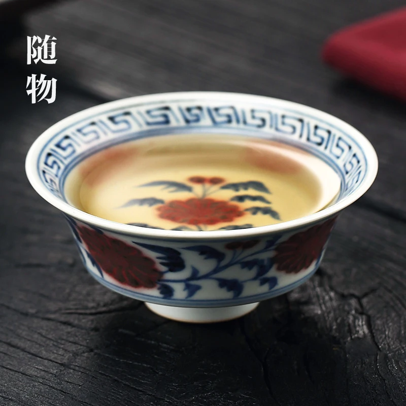 Imitation Yuan Blue And White Porcelain Enamel Red Entangled Lotus Master Women's High End Individual Cu Tea