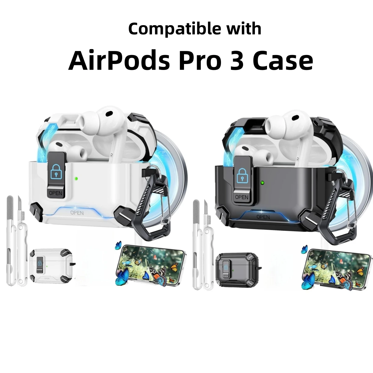 Case for Airpod 3 Pro  (2025)Auto-Open Safety Lock&Phone Stand Shockproof&Anti-Scratch Cover for Apple AirPods Pro 3rd Gen Funda