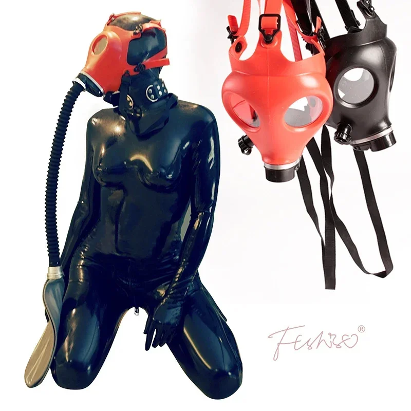 Ftshist Silica Gel Gas Mask Fetish Latex Rubber Mask Hood Breath Control Conquer Choking Headgear Cosplay Costume Party Wear