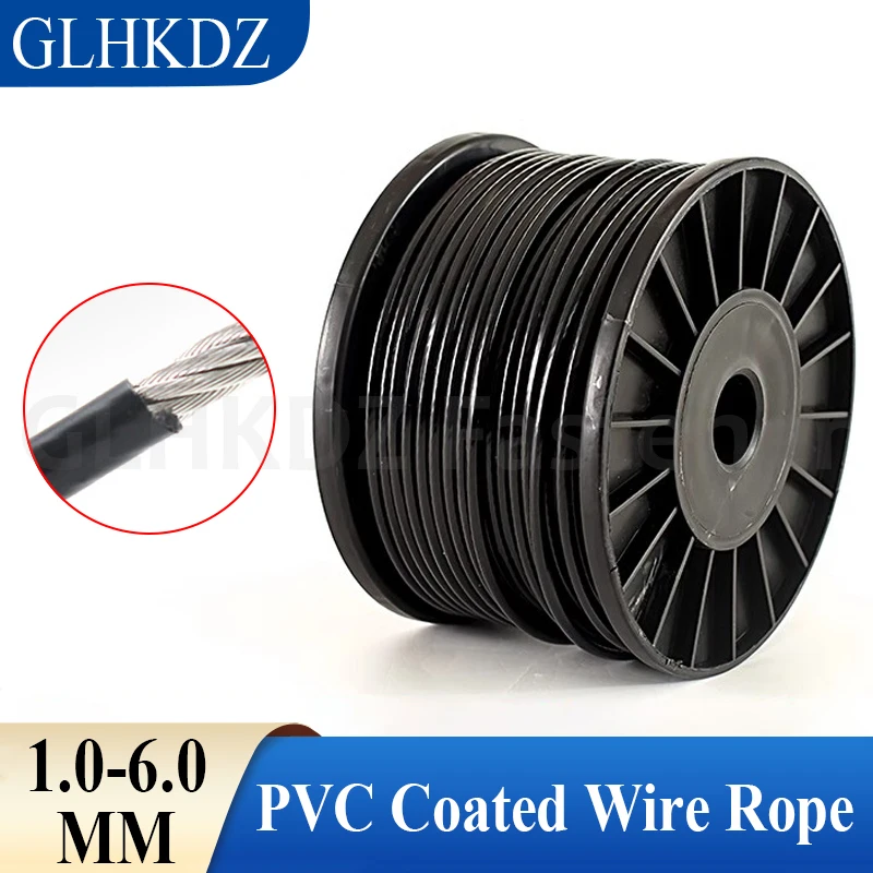 

Black PVC Coated 304 Stainless Steel Wire Rope Flexible Soft PVC Coated Steel Wire Rope Cable Clothesline Wirerope Dia 1-6mm