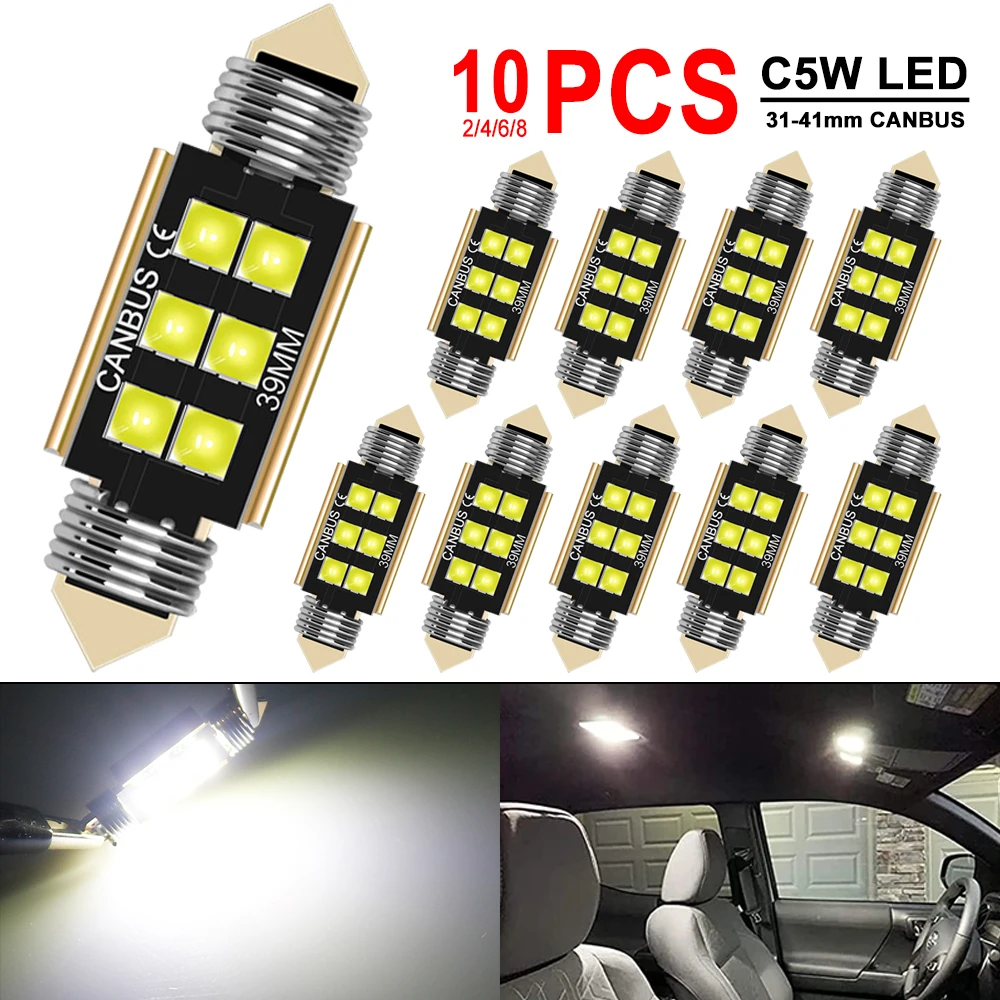 2/4/6/8/10 PCS C5W LED Bulbs CANBUS Festoon 31/36/39/41MM LED Light For Car Interior Dome Trunk License Plate Lights 12V White