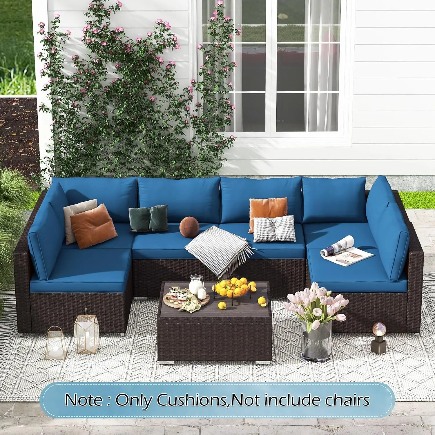 Water-Repellent Outdoor Patio Sofa Cushion Set 6-Seat Wicker Sectional Furniture Replacement 14-Piece, Customized