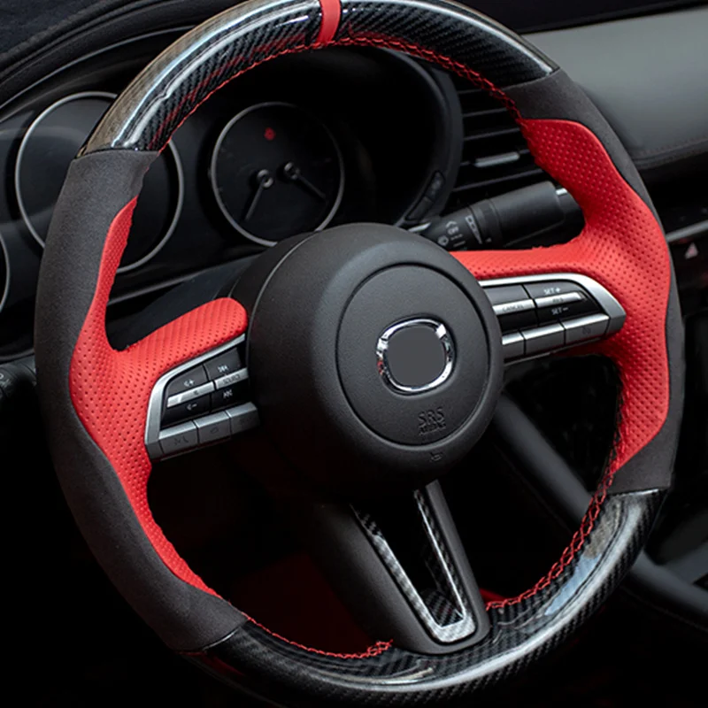 

For MAZDA CX-30 modified leather hand-stitched steering wheel cover special sports carbon fiber pattern New arrivals