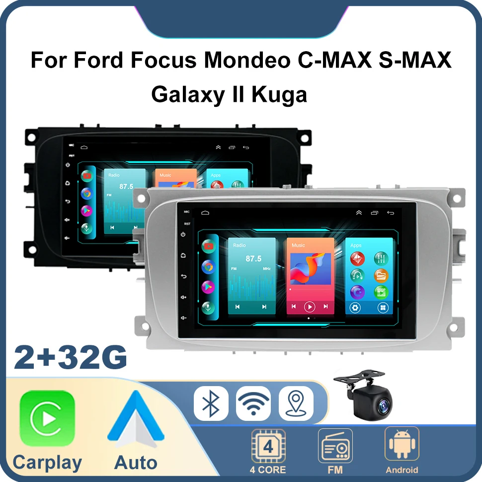 

7-дюймовый Android автомобильный радиоприемник стерео GPS для Ford Focus Mondeo C-MAX S-MAX Galaxy II Kuga 2Din авторадиоплеер беспроводной Carplay WIFI BT