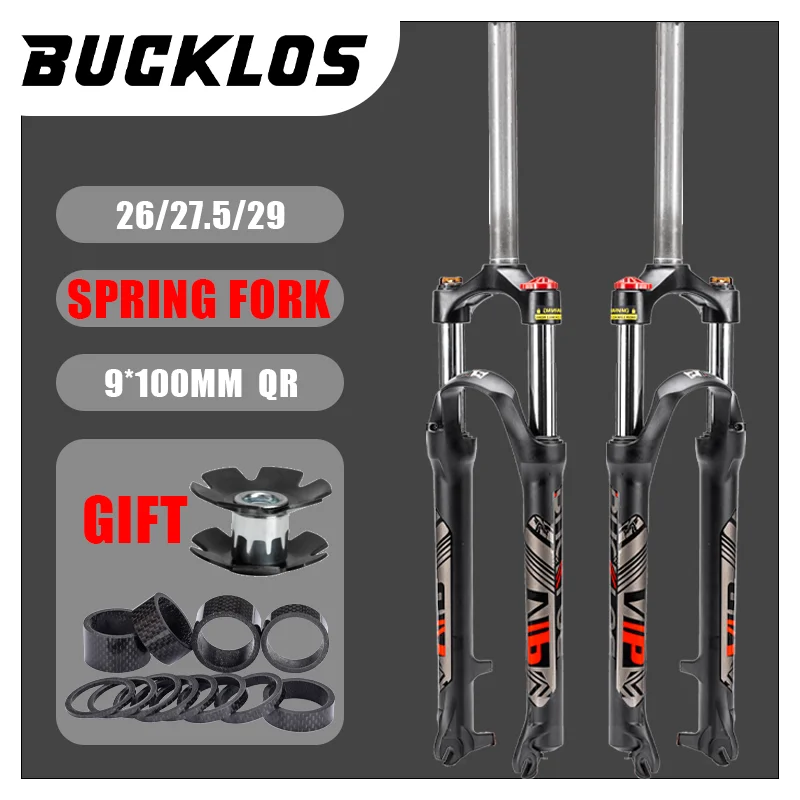 BUCKLOS MTB Suspension Fork 26/27.5/29in Straight Tube 9*100mm QR Bike Fork Lockout Mechanical Mountain Bike Fork Bicycle Parts