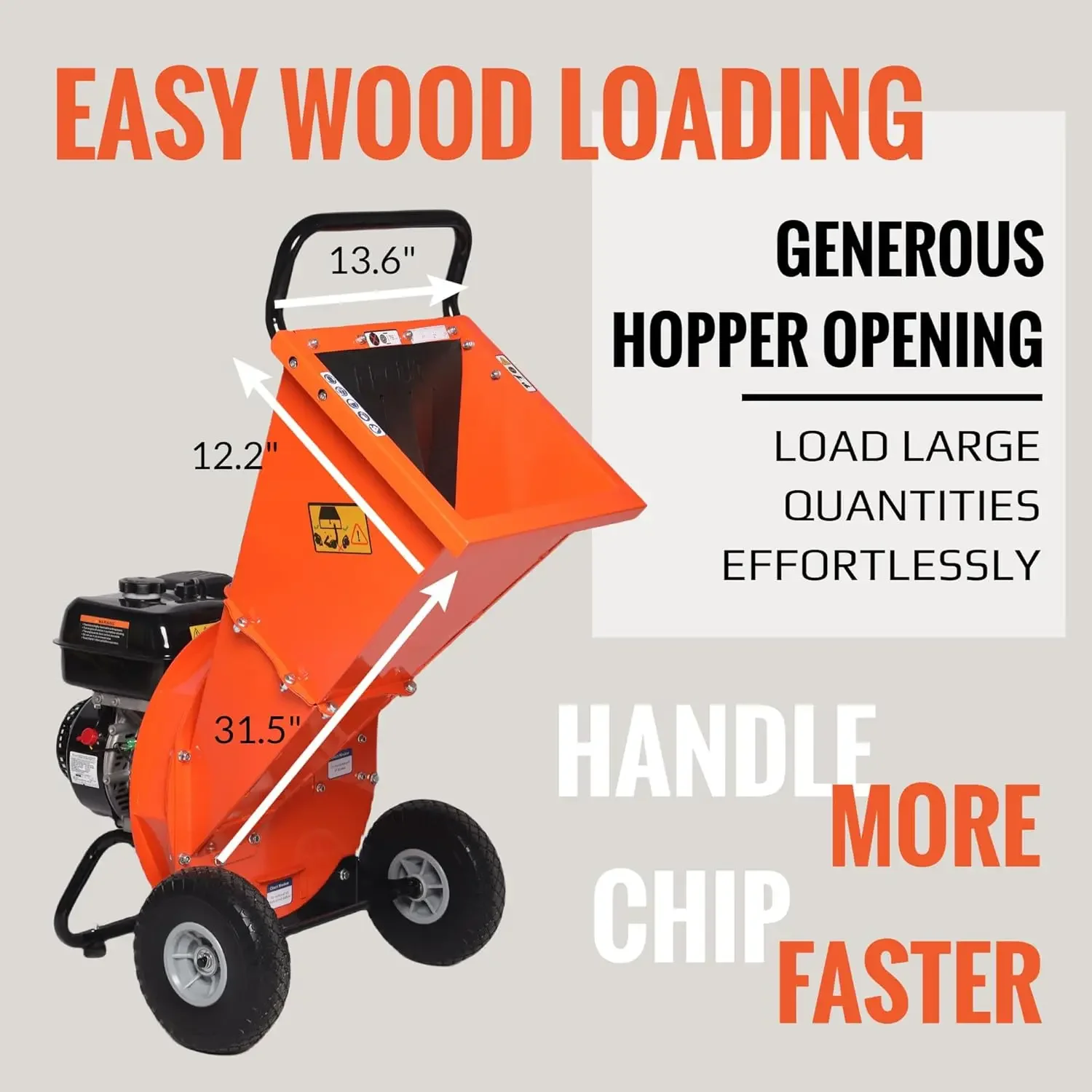 Wood Chipper 4" inch Max Diameter Capacity 9 HP 274cc Gas Powered Engine Heavy Duty Shredder Mulcher. wood chipper