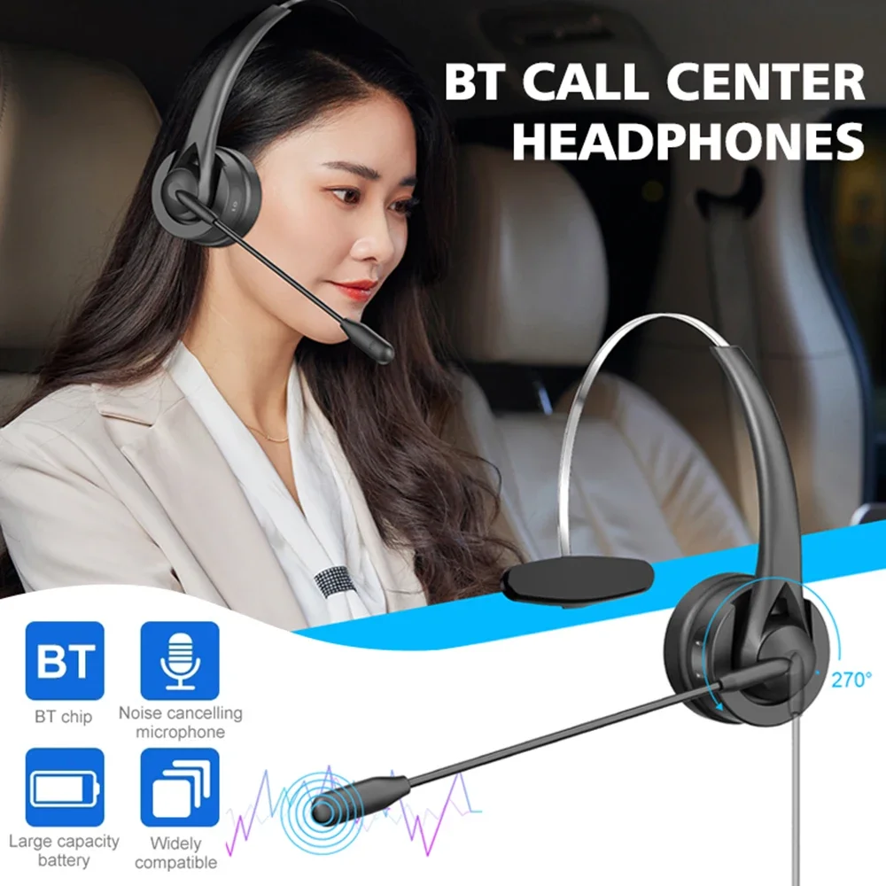 Auriculares inalámbricos con Bluetooth y micrófono, audífonos HiFi con cancelación de ruido para PC y portátil, centro de llamadas, Oficina