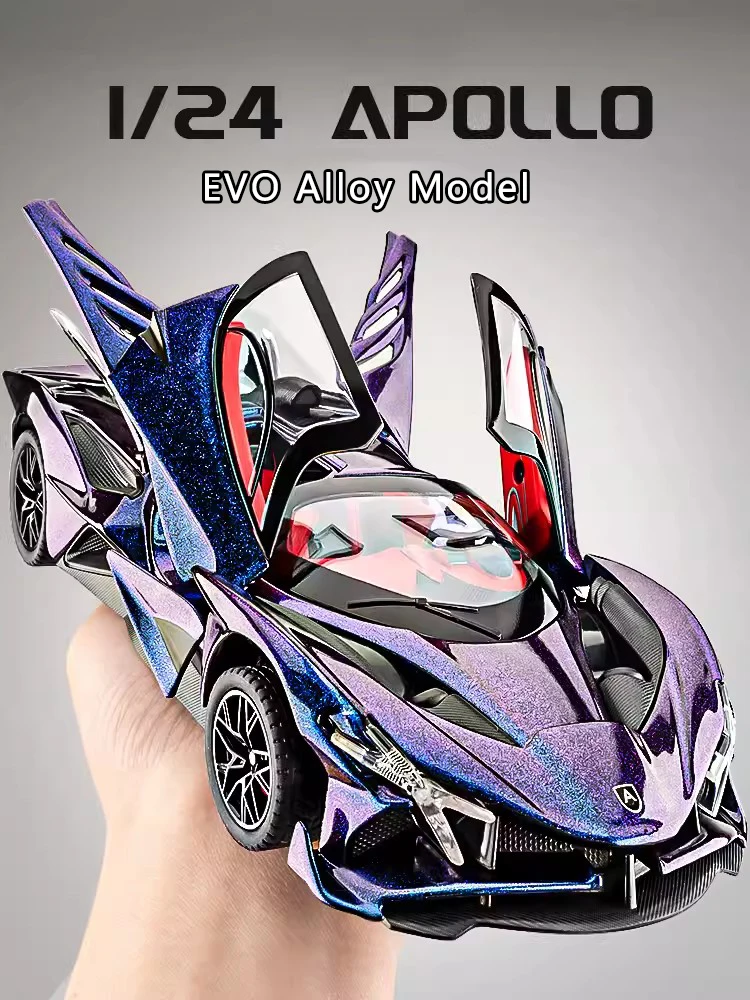 New 1:24 Apollo Helios Evo Model Simulation Sound And Light Pull Back Toy Car Metal Sports Car Boys Collection Ornaments Gift