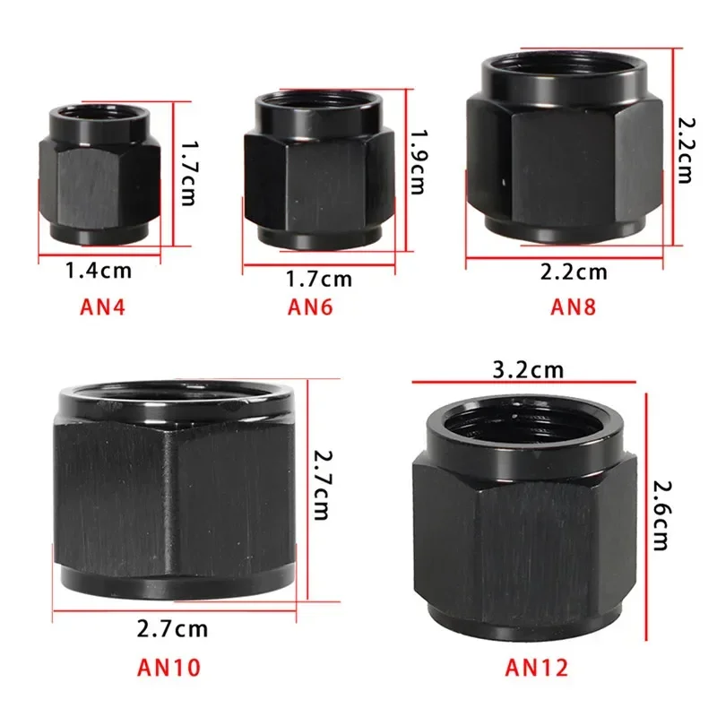 10Pcs AN4 AN6 AN8 AN10 AN12 Adapter Female Flare End Cap Plug Tube Nut Hexagon Head Port Blanking Lock Hose Connector Fitting