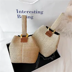 Designer Women Bag Woven Handbag 2024 Summer Woven Bucket Crossbody Chain Shoulder Bags Bohemian Female Handmade Rattan Tote sac