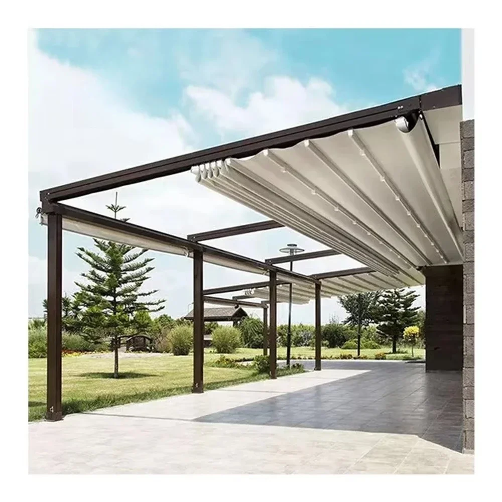 Sun Shading Awning Motorized Retractable Awning Pergola Outdoor Terrace Sliding Shades Retractable Roof for Restaurants or Bars