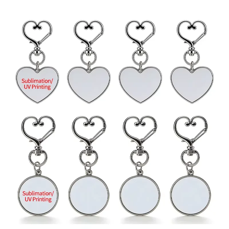 20pcs Sublimation Blank Keychain Valentines Day Zinc Alloy Keyring Heat-transfer Keychain Heart-shaped Family Portrait Image Bag