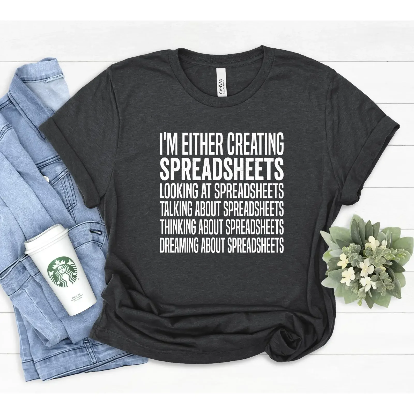 Creating Spreadsheets T Shirt Office Data Analyst  vintage Washed Unisex streetwear Stretched Casual Top For Everyday Wear