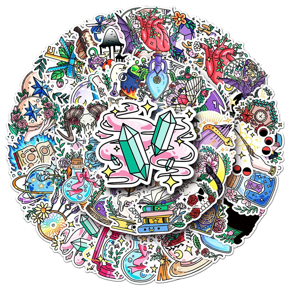 

10/30/50pcs Vintage Magic Witch Crystal Potion Stickers Gothic Aesthetic Decals DIY Luggage Phone Laptop Car Cartoon Sticker Toy