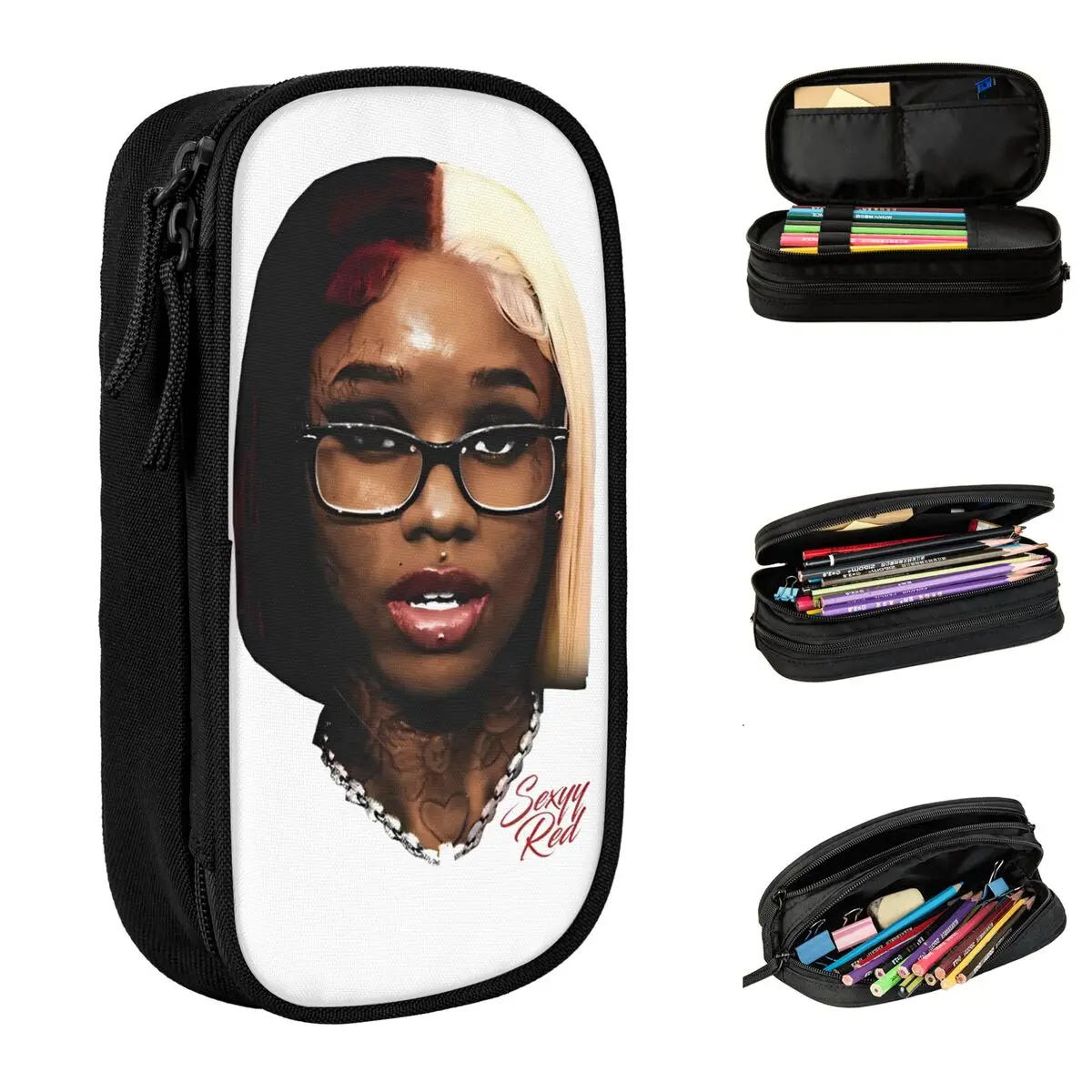 Sexyy Red Hip Hop Rapper Pencil Case Pen Holder Bags Student Large Storage Office Zipper Pencil Box