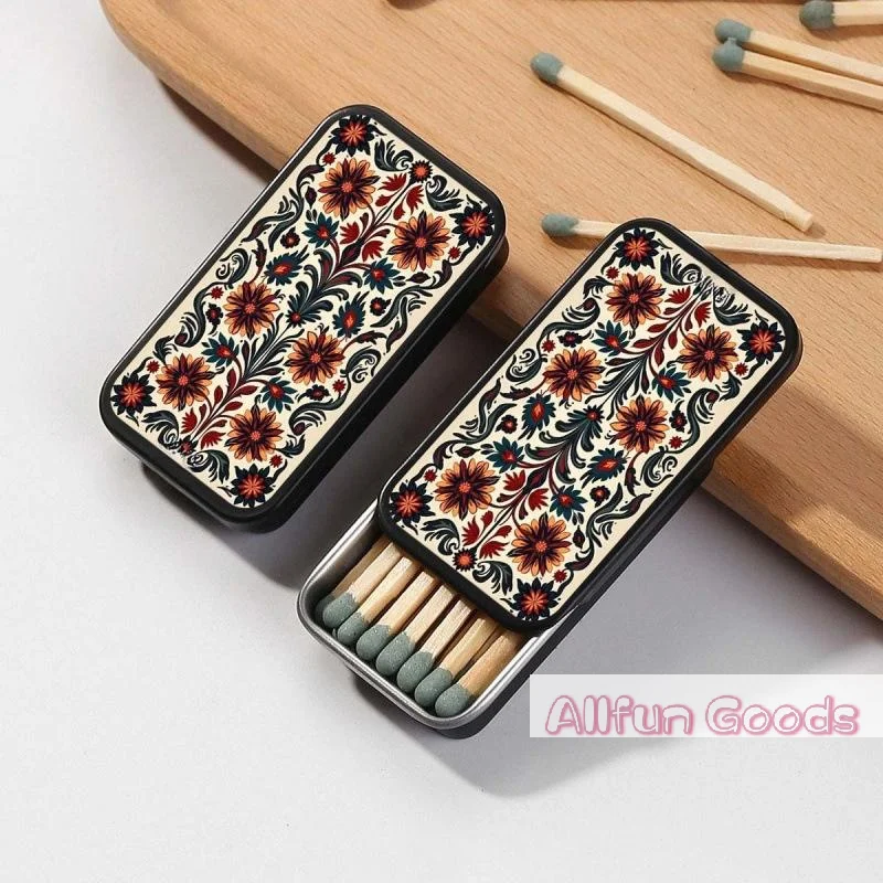 [TG835]Black Gold Rose Heart-Shaped Retro Fire Wood Box Does Not Include Matches Supports Match/Coin/Accessory Storage