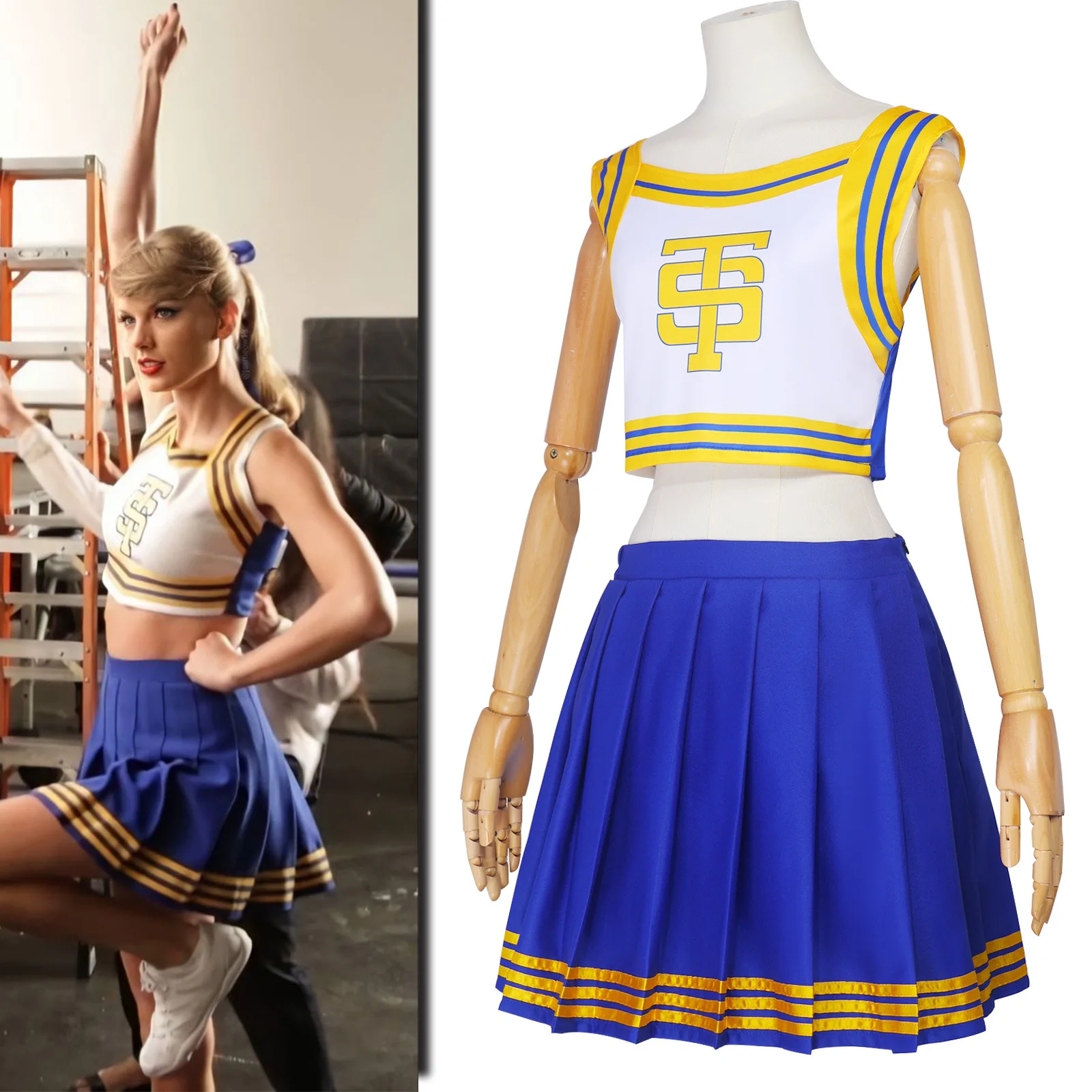 مجموعة أزياء Cheer Squad التنكرية: مجموعة أزياء Taylor Swift Shake It لـ Swifties. بلوزة وتنورة قصيرة للتشجيع للبالغين والأطفال