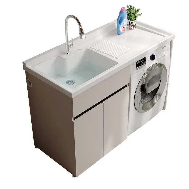

Space aluminum quartz stone integrated balcony washing machine cabinet with washboard balcony laundry basin integrated washing