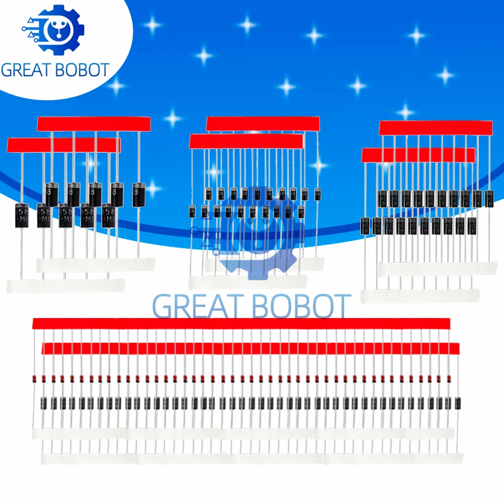 BS Fast Switching Schottky Diode Kit Set-8 Different Values 1N4148 1N4007 1N5819 1N5399 1N5408 1N5822 FR107 FR207 8values=100pcs